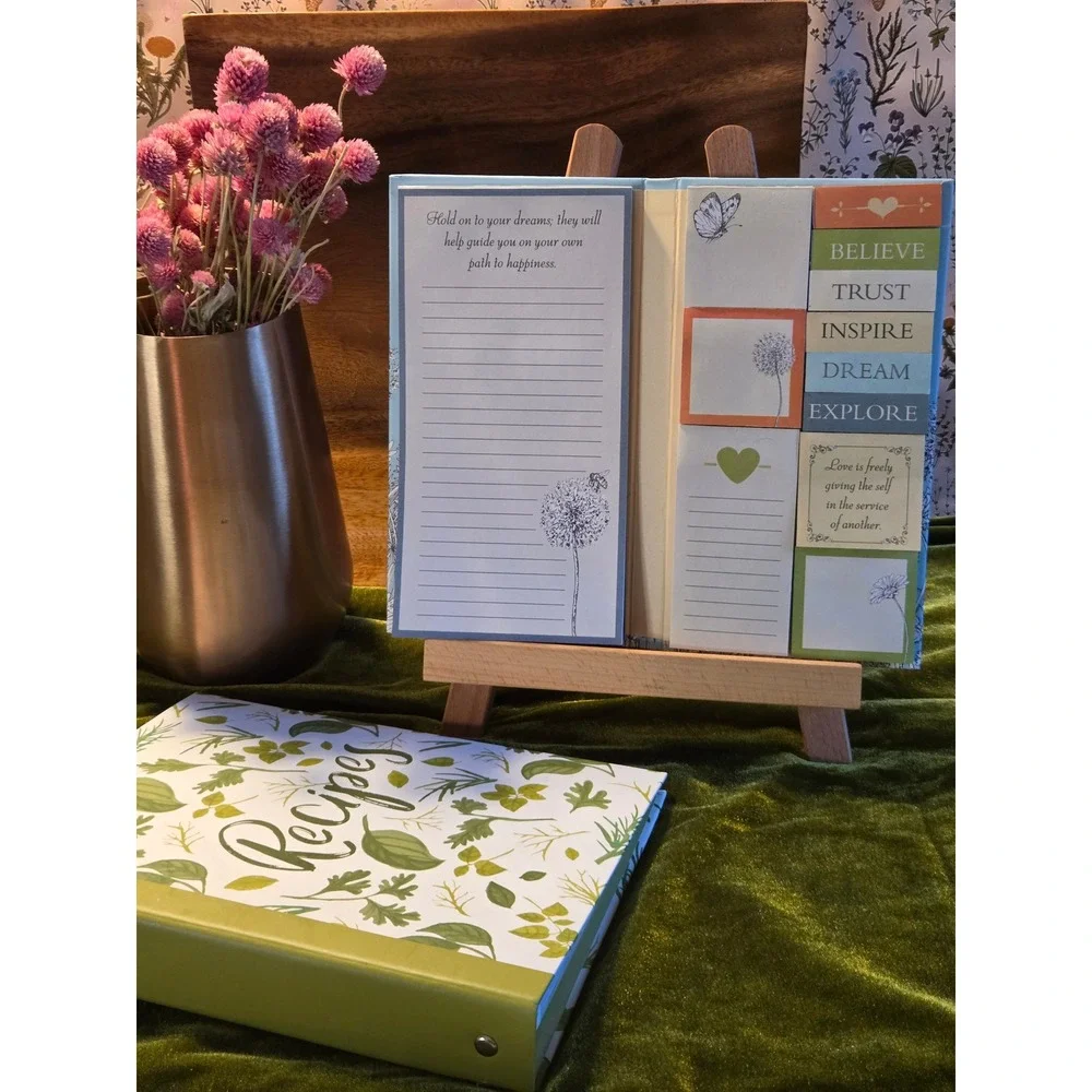 😎Recipe Binder Journal Blank Recipe Cards and Post-it Note Organization Booklet